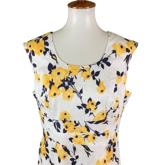J Peterman Yellow Floral Sleeveless Sheath Dress 12 Fitted Sleeveless - Picture 2 of 7